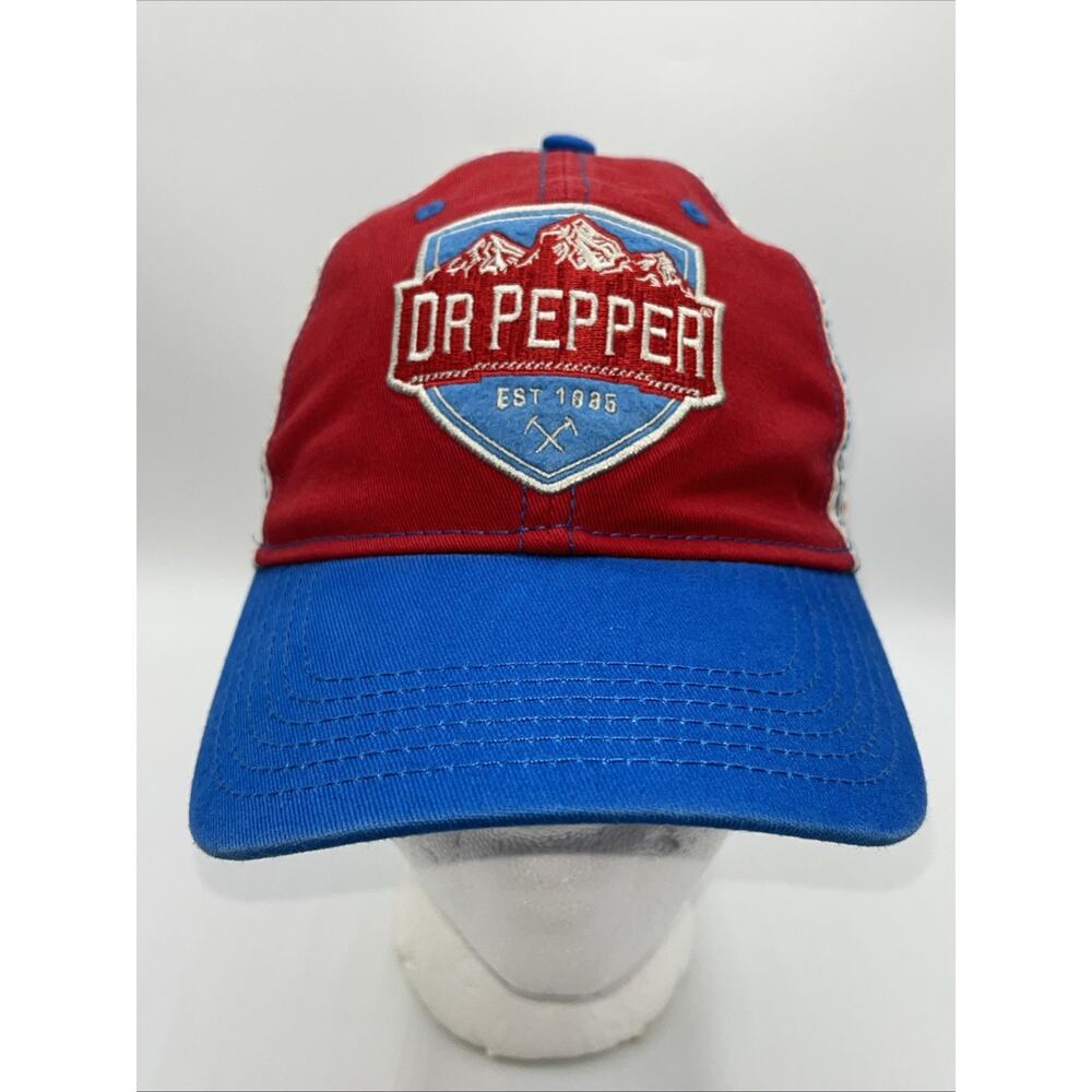 Vintage Dr Pepper Snapback Hat Promo Ad Cap Soda Pop Mesh Red White Blue USA